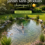 Un jardin fleuri sans produits chimiques, avec des plantes et fleurs colorées.