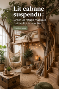 Un lit cabane suspendu au design chaleureux dans une chambre enfant