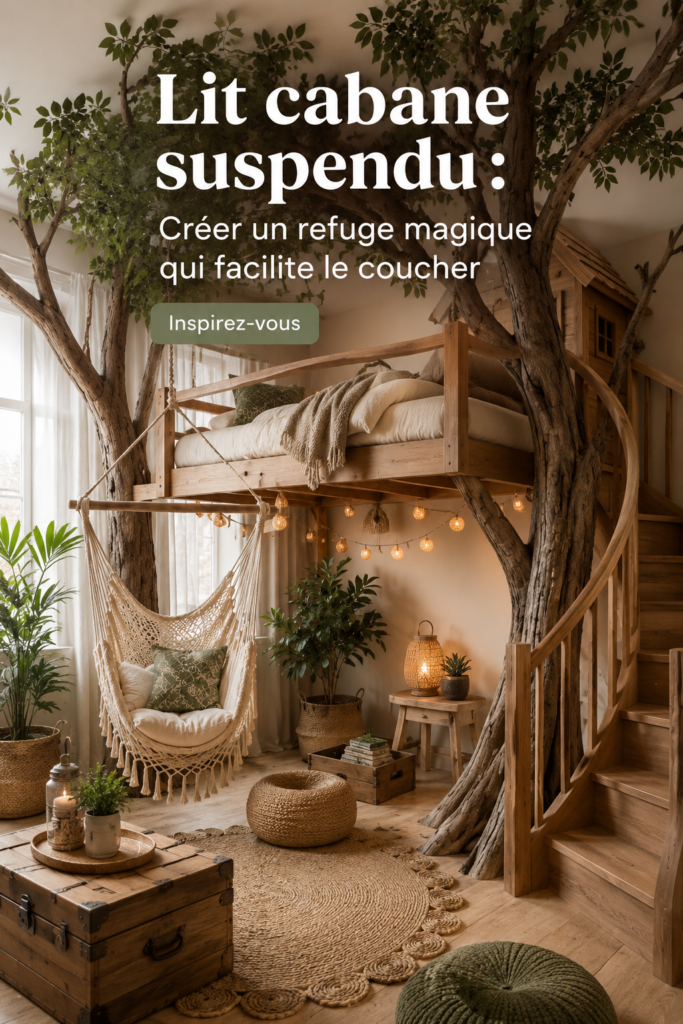 Un lit cabane suspendu au design chaleureux dans une chambre enfant