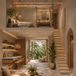 Loft tropical minimaliste avec une décoration chaleureuse et naturelle.
