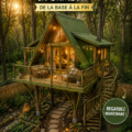 Maison dans les arbres en bambou construite dans un jardin