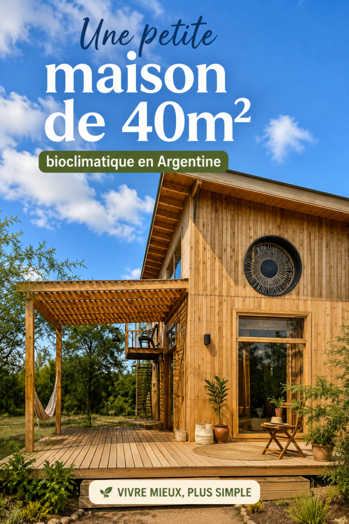 Maison bioclimatique de 40m2 en Argentine montrant un design moderne et écologique.