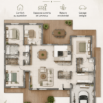 Maison de plain-pied moderne avec un jardin verdoyant