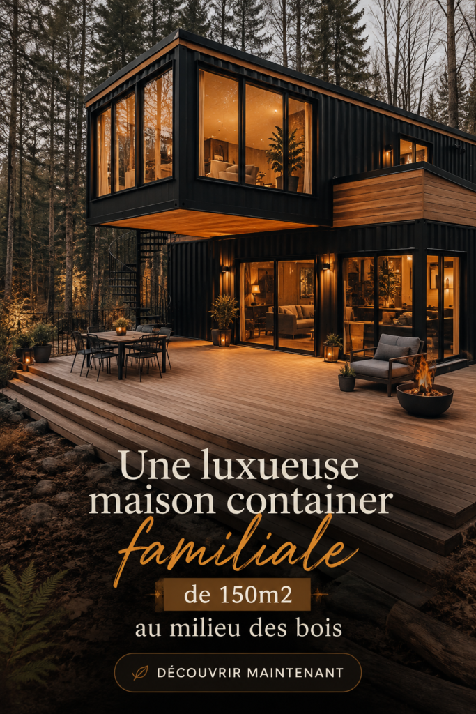 Maison container familiale moderne au cœur d'une forêt luxuriante