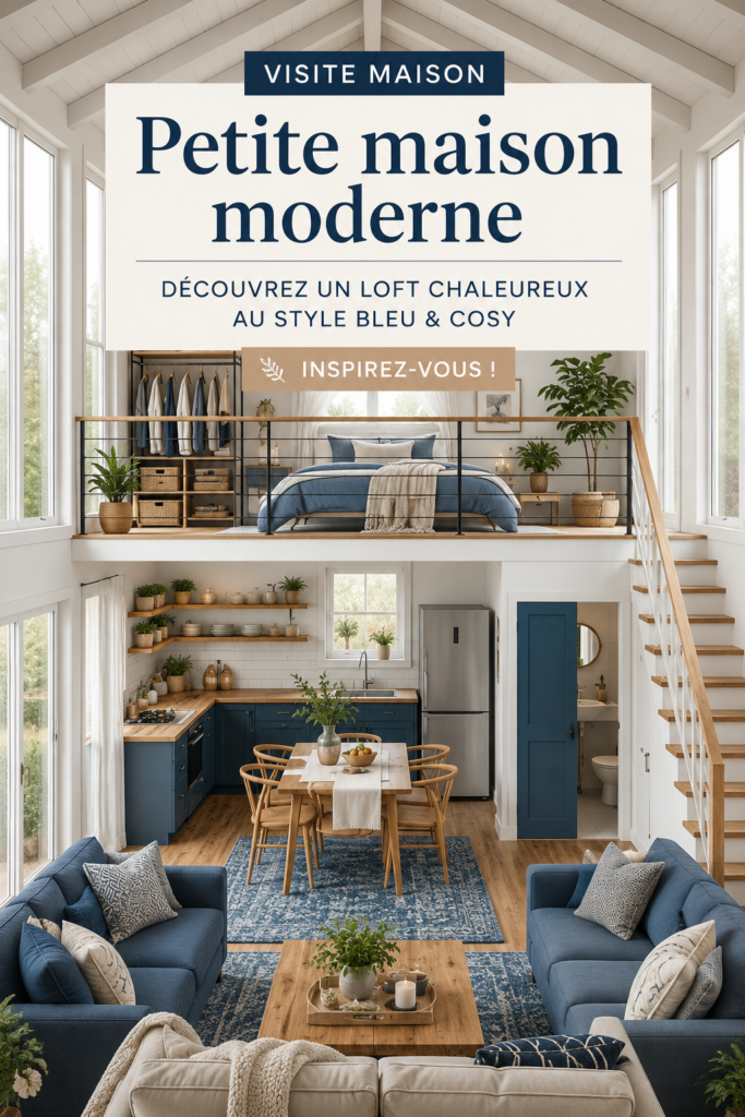 Une maison moderne avec un design de loft cosy et une décoration bleue
