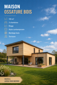 Maison ossature bois contemporaine de 135 m² avec terrasse en bois