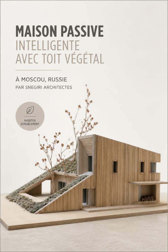 Maison passive à toit vert moderne à Moscou, alliant confort et écologie.