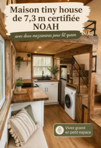 Maison miniature Noah sur roues avec deux grands lofts, pour un mode de vie minimaliste.