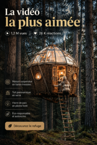 Maison dans les arbres avec un toit en verre panoramique, nichée dans la verdure