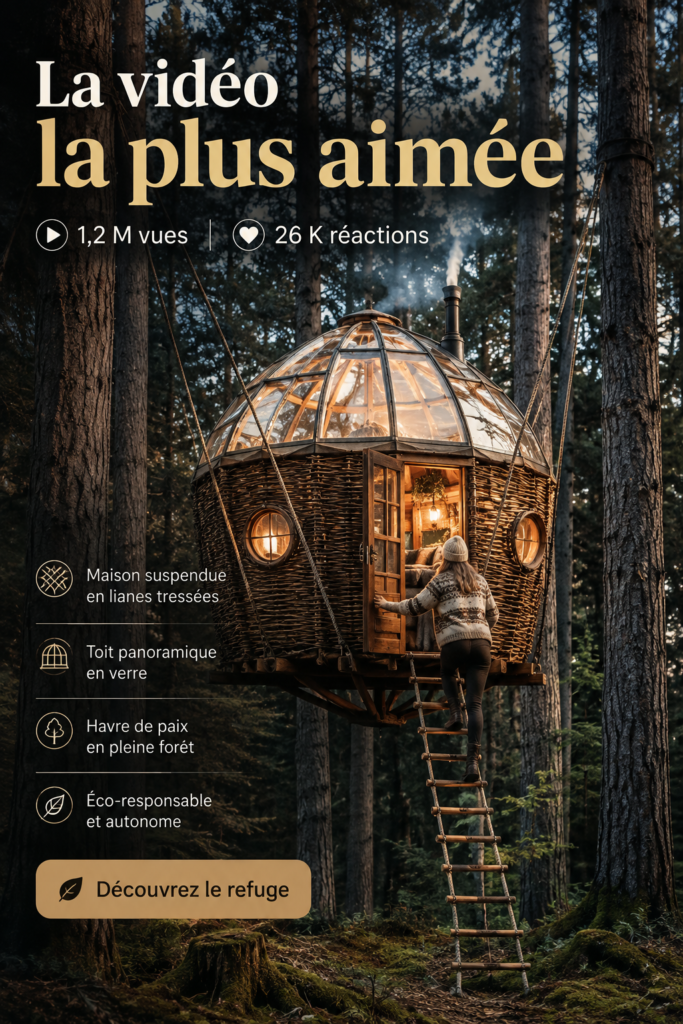 Maison dans les arbres avec un toit en verre panoramique, nichée dans la verdure