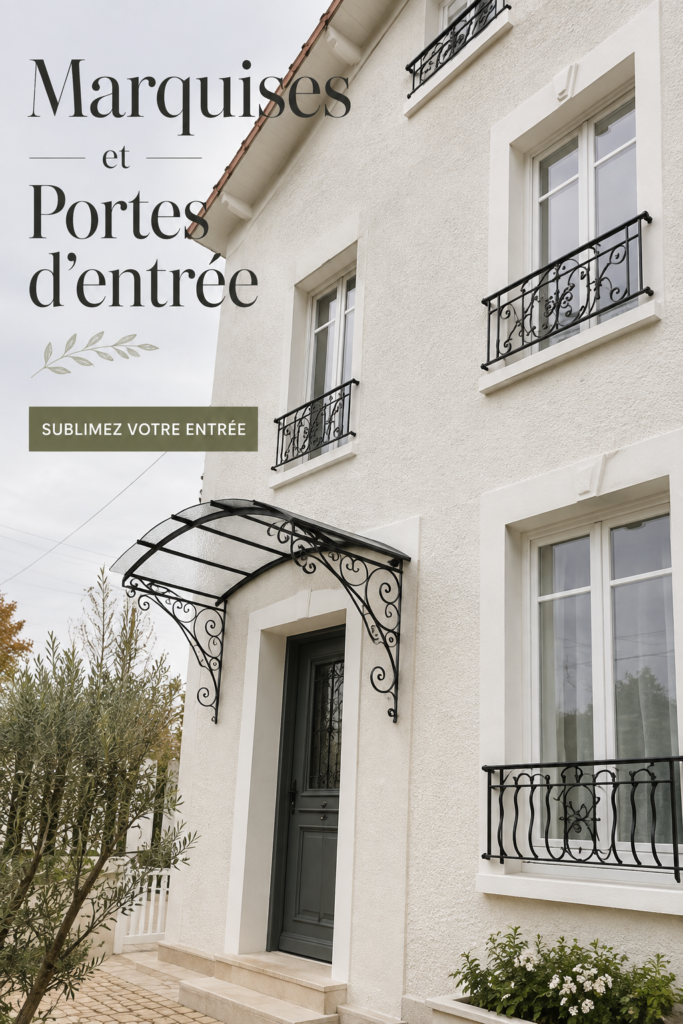 Marquise élégante sur une porte d'entrée accueillante avec un style moderne.