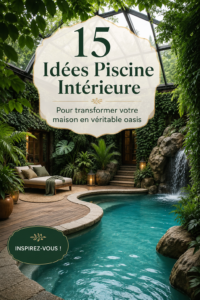 Une belle piscine intérieure entourée de plantes et d'un espace détente chaleureux.