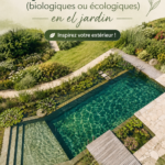 Une piscine naturelle entourée de verdure dans un jardin paisible.