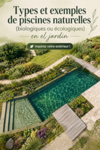 Une piscine naturelle entourée de verdure dans un jardin paisible.