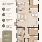 Plan de maison moderne avec quatre chambres spacieuses et lumineuses