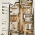 Plan moderne d'une maison de 3 chambres, conçu pour le confort et l'efficacité