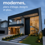 Vue d'une maison moderne avec un jardin spacieux