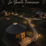 Exemple d'une yourte française intégrée dans la nature, illustrant le design écologique et chaleureux.