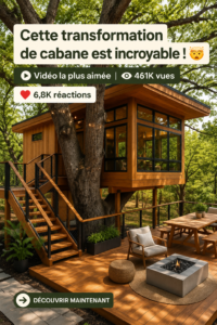 Un avant et après d'une cabane dans les arbres rénovée en espace accueillant