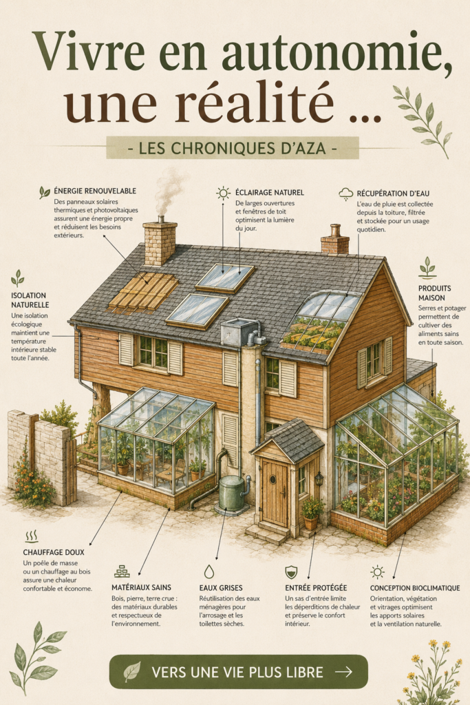 Une maison autonome avec un jardin potager et panneaux solaires
