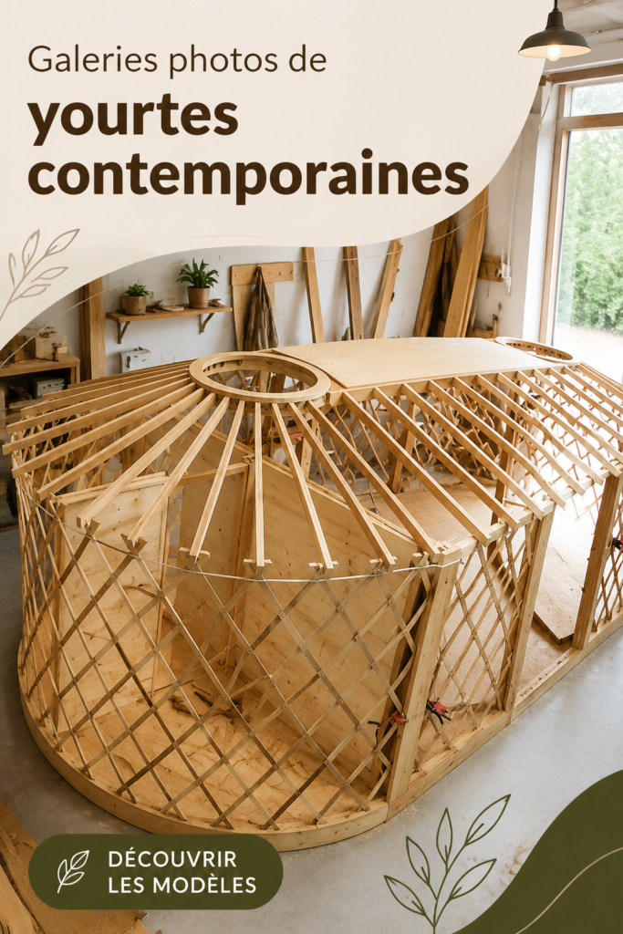 Une belle yourte contemporaine au milieu d'un jardin fleuri.