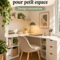 Bureau minimaliste avec rangement pratique, parfait pour une ambiance de travail chaleureuse.
