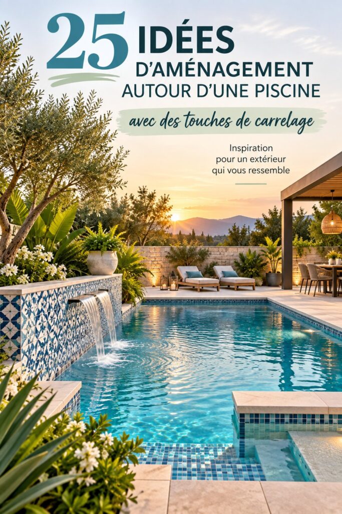 Aménagement de piscine avec carrelage moderne et élégant.