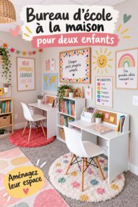 Aménagement d'un bureau à domicile pour deux enfants, organisé et pratique