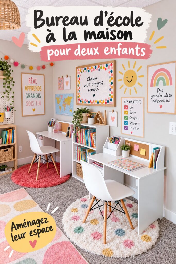 Aménagement d'un bureau à domicile pour deux enfants, organisé et pratique