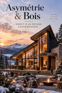 Une cabane moderne en bois avec un design asymétrique en montagne.