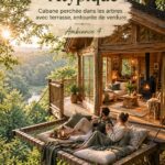 Cabane perchée dans les arbres entourée de verdure