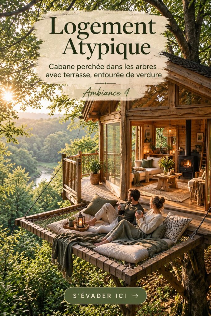 Cabane perchée dans les arbres entourée de verdure