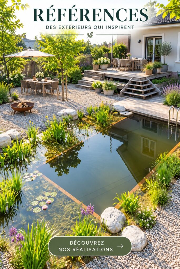 Un magnifique bassin naturel entouré de verdure dans un jardin