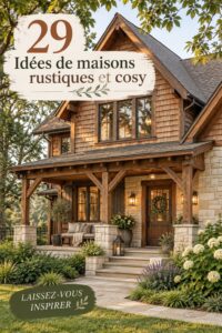 Maison avec une façade en bois rustique et un jardin bien entretenu