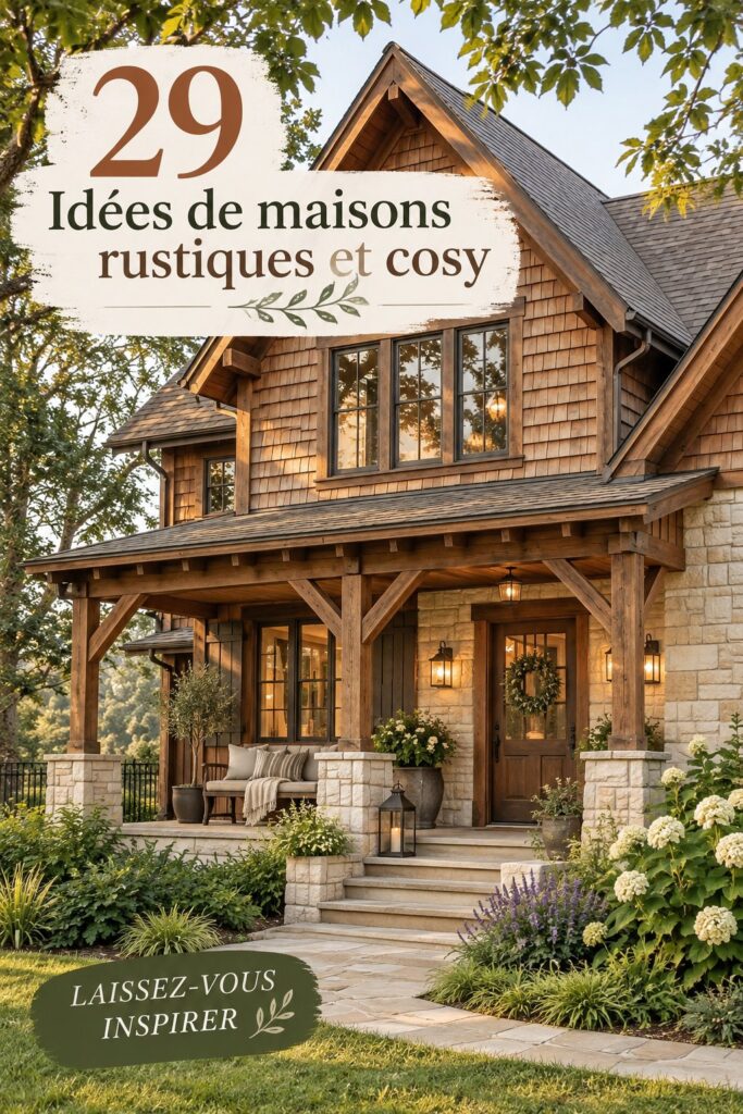 Maison avec une façade en bois rustique et un jardin bien entretenu