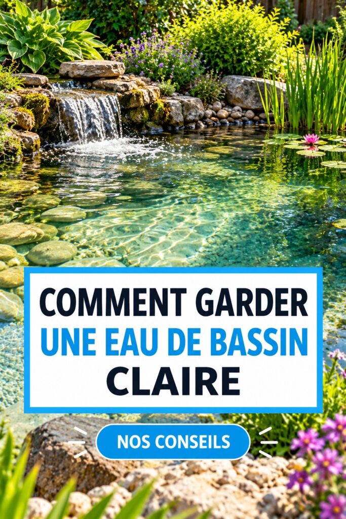 Un jardin avec un étang clair entouré de plantes aquatiques.
