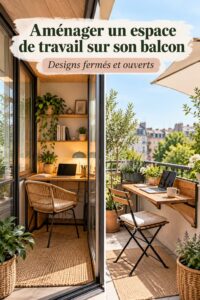 Un bureau cozy aménagé sur un balcon, avec vue sur la ville
