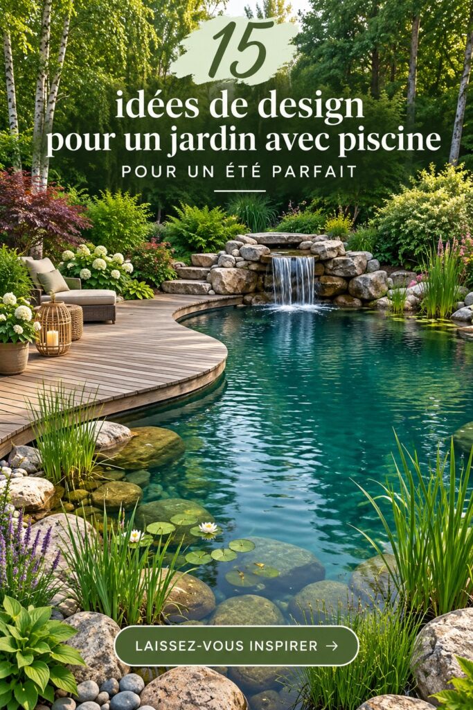 Une belle piscine au design moderne entourée de verdure, illustrant un été idéal.