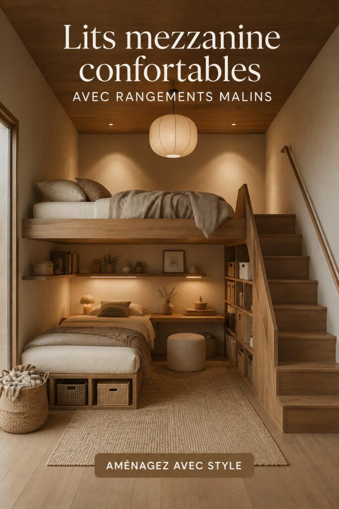 Lit en mezzanine cosy avec rangement intégré dans une chambre moderne