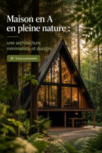 Vue d'une maison en A en pleine nature, intégrée harmonieusement au paysage.