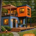 Maison en conteneur moderne avec des fenêtres et un jardin