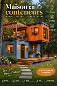 Maison en conteneur moderne avec des fenêtres et un jardin