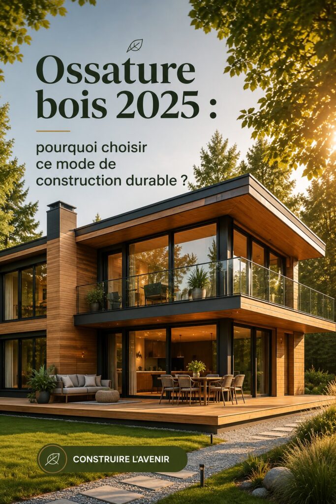 Une magnifique maison en ossature bois dans un paysage verdoyant.