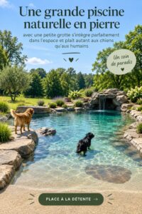 Une piscine naturelle en pierre entourée de verdure, idéale pour les baignades en famille.