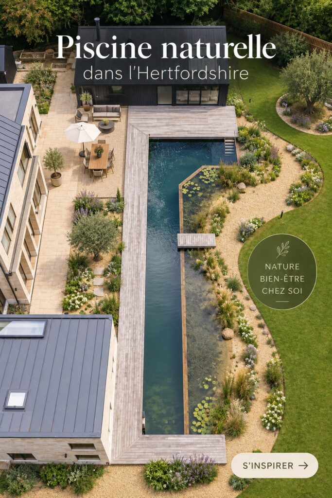 Piscine naturelle entourée de plantes luxuriantes