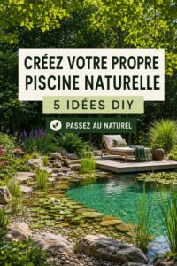 Une piscine naturelle aménagée avec des plantes et des pierres dans un jardin