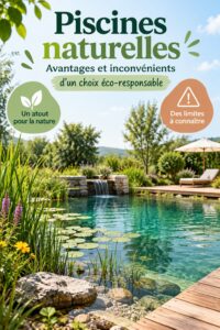 Une belle piscine naturelle entourée de verdure et de plantes aquatiques, idéale pour un jardin éco-responsable.