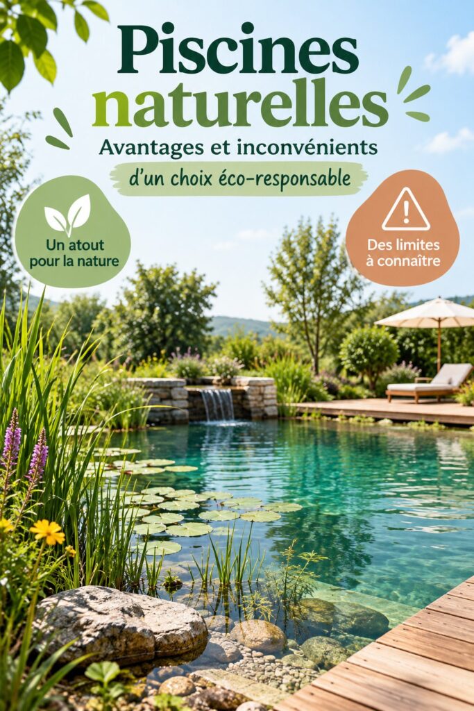 Une belle piscine naturelle entourée de verdure et de plantes aquatiques, idéale pour un jardin éco-responsable.