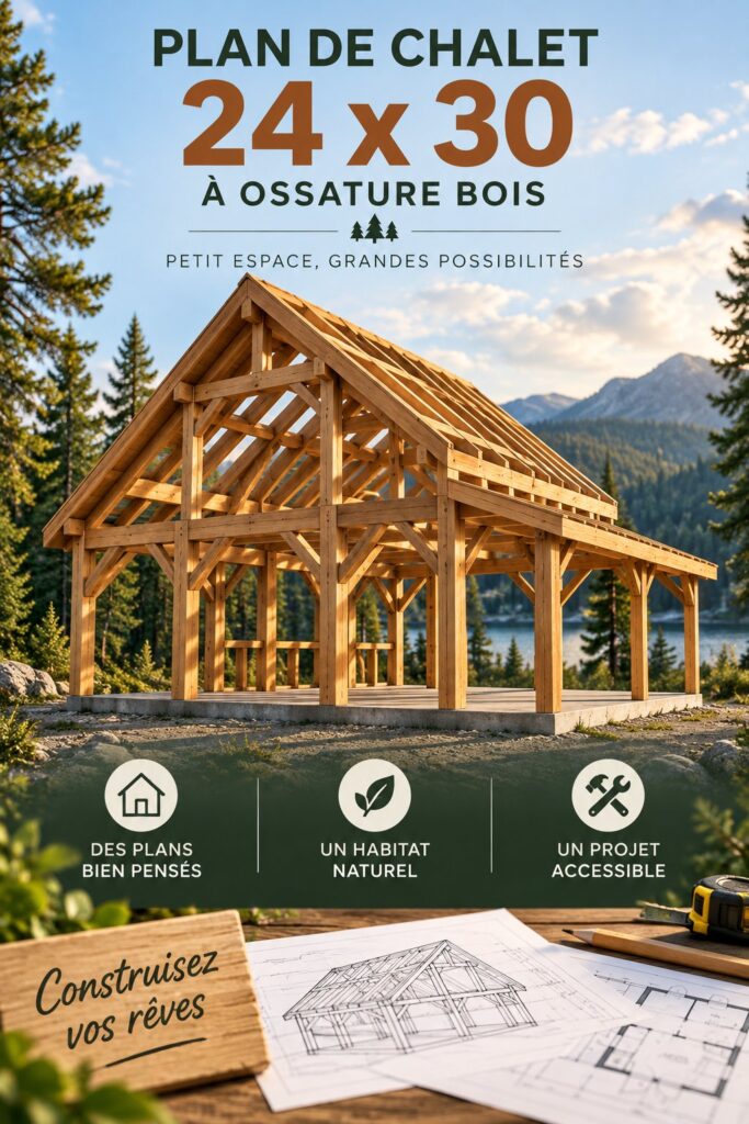 Plan de construction d'une cabane en bois dans un environnement naturel