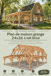 Plan de maison style barn avec un toit en pente